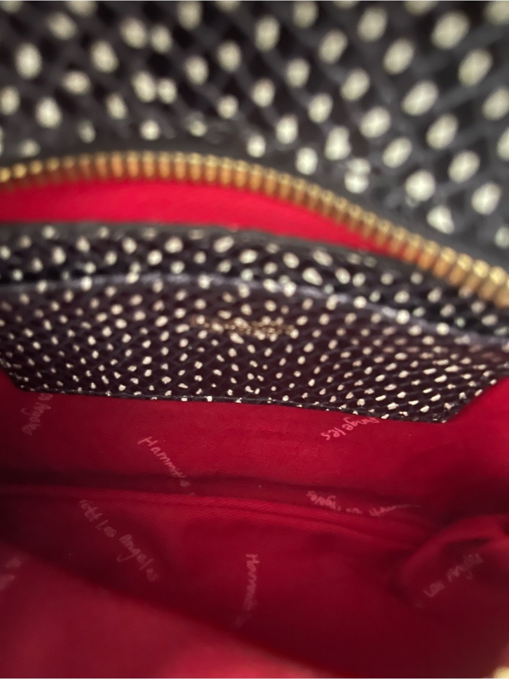 Hammitt Blue, burgundy and White Patterned Crossbody with Brown Leather Accent. - Picture 8 of 8